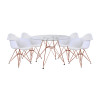 Conjunto Jantar Mesa Redonda Vidro Eames Eiffel 90cm Com 4 Poltronas Brancas Ferro Cobre - 1