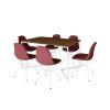 Mesa Industrial Retangular Amêndoa Base V 137x90cm 6 Cadeiras Estofadas Eames Vermelhas Aço Branco  - 2