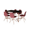 Mesa Industrial Retangular Preta Base V Cobre 137x90cm C/ 6 Cadeiras Estofadas Vermelhas Eames Cobre - 2
