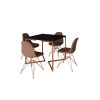 Mesa Jantar Industrial Base Cobre V 90cm Quadrada Preta C/ 4 Cadeiras Cobre Eames Estofada Caramelo - 2