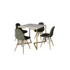 Mesa Jantar Industrial Base V Dourado 90cm Quadrada Branca C/ 4 Cadeiras Madeira Estofada Verde - 2