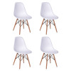 Conjunto De Mesa De Jantar Eames Eiffel Redonda 90cm Tampo De Madeira Amêndoa Com 4 Cadeiras Brancas