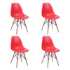Conjunto De Mesa De Jantar Eames Eiffel Quadrada 90cm Tampo De Madeira Branco Com 4 Cadeiras Vermelh