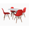 Conjunto De Mesa 4 Cadeiras Vermelhas Eames Dkr 110 Cm Base Madeira Tampo Branco